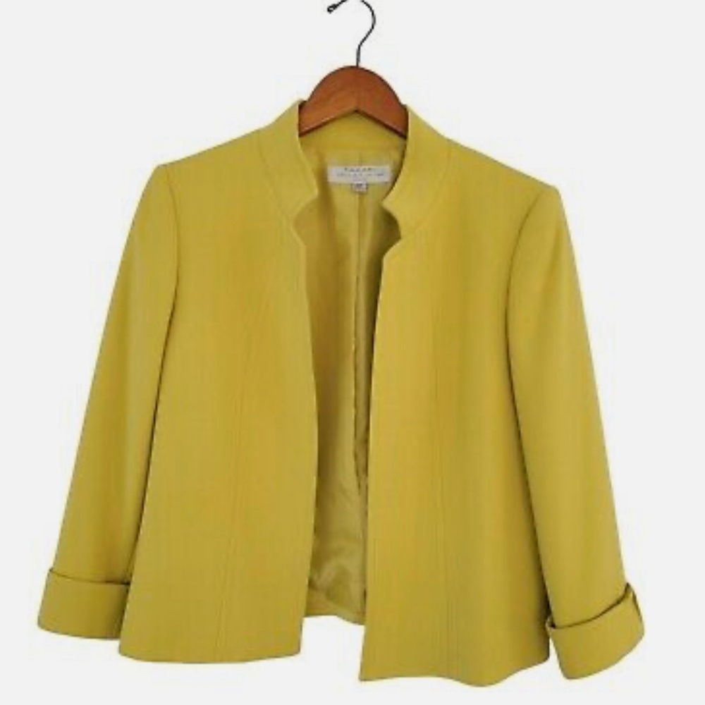 Tahari Arthur S. Levine Cropped Blazer Bright Yellow 3/4 Sleeve Size 4